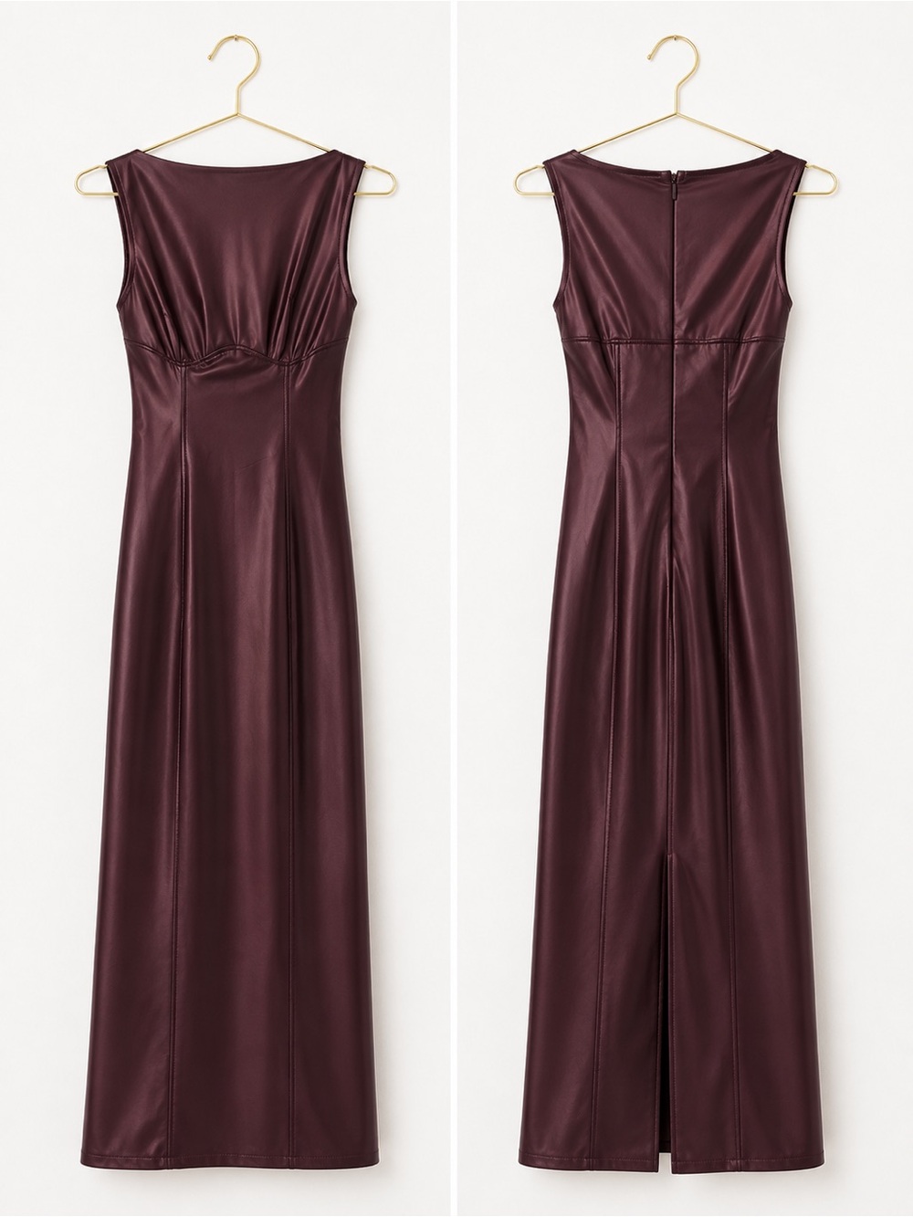Fashion Nova Sleeveless Faux Leather Maxi Dress in Burgundy